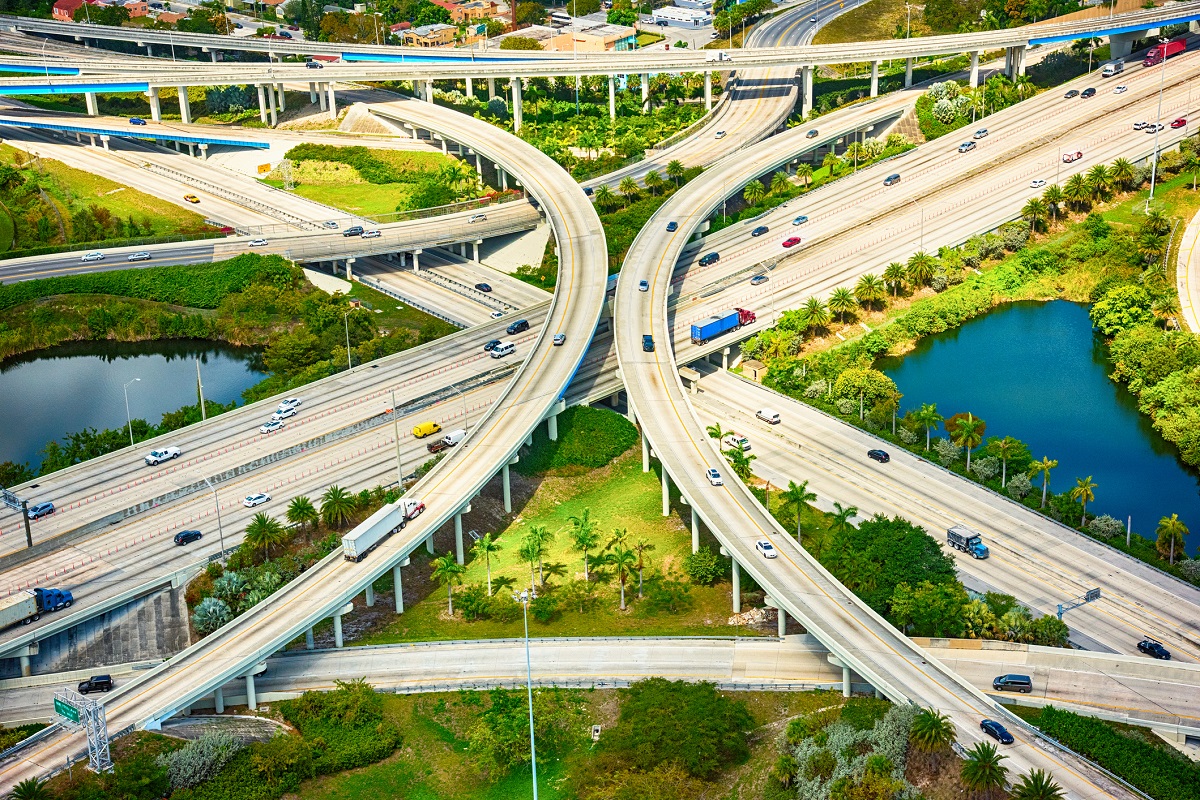 Aerial view of freeways in South Florida.