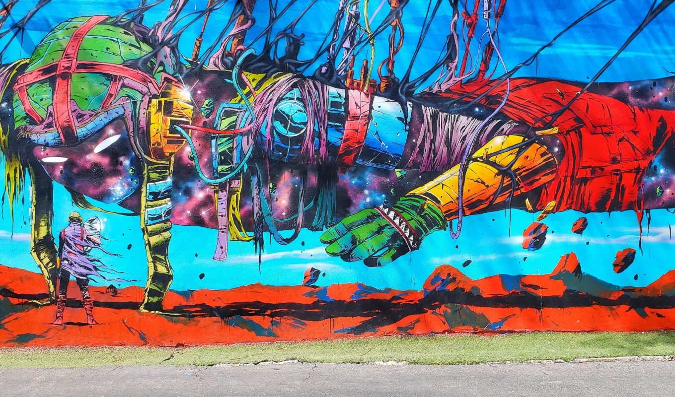 Colourful mural at Wynwood Walls, Miami. 