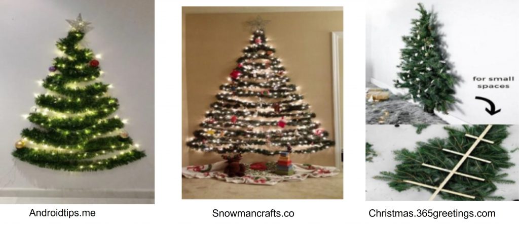 Findyello article giving tips choosing Christmas decorations with image showing wall-mounted Christmas trees.