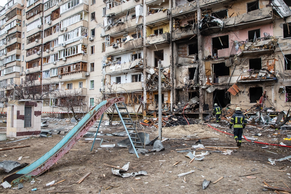 War damaged building in Ukraine