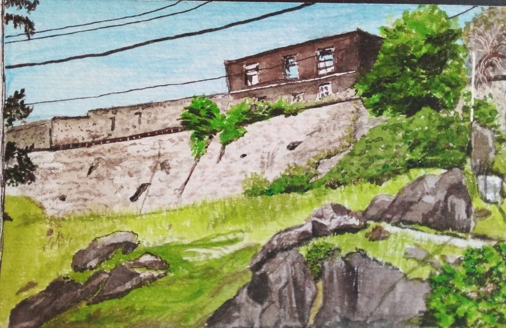Findyello Caribbean Aesthetics article on Illustrated Grenada Fayola Edwards with image of sketched fort.