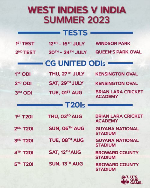 West Indies summer tour schedule